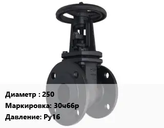 Задвижка чугунная 250 30ч66р Ру16